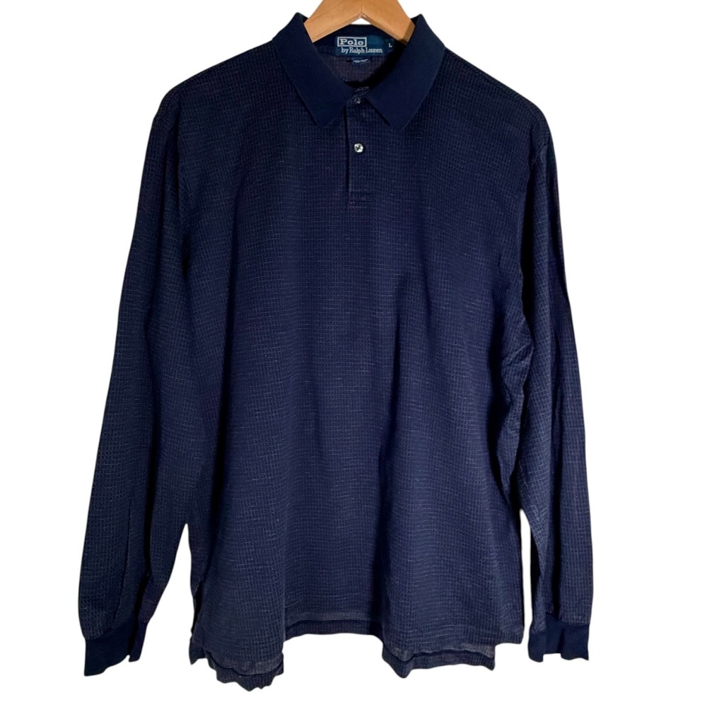 Polo Ralph Lauren Men's Long Sleeve Grid Pima Cotton Polo Shirt Navy Blue Large